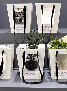 简约浪漫透明开窗包装袋橱窗袋梯形手提袋花束礼品袋鲜花礼物袋