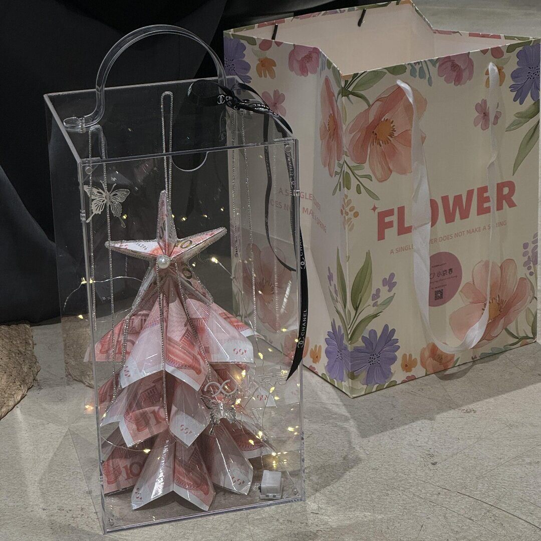 透明亚克力手提花盒大小号长方形手提礼盒花艺花束高档礼品包装盒