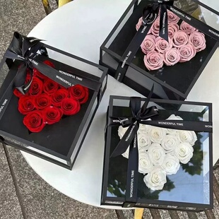 亚克力花盒透明方形玫瑰鲜花包装盒永生花鲜花插花盒心形礼物空盒