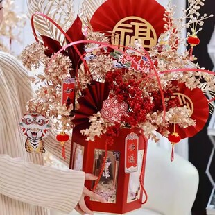 DIY年宵装饰丝带新年福桶插花冬青花艺造型diy编织带彩带材料