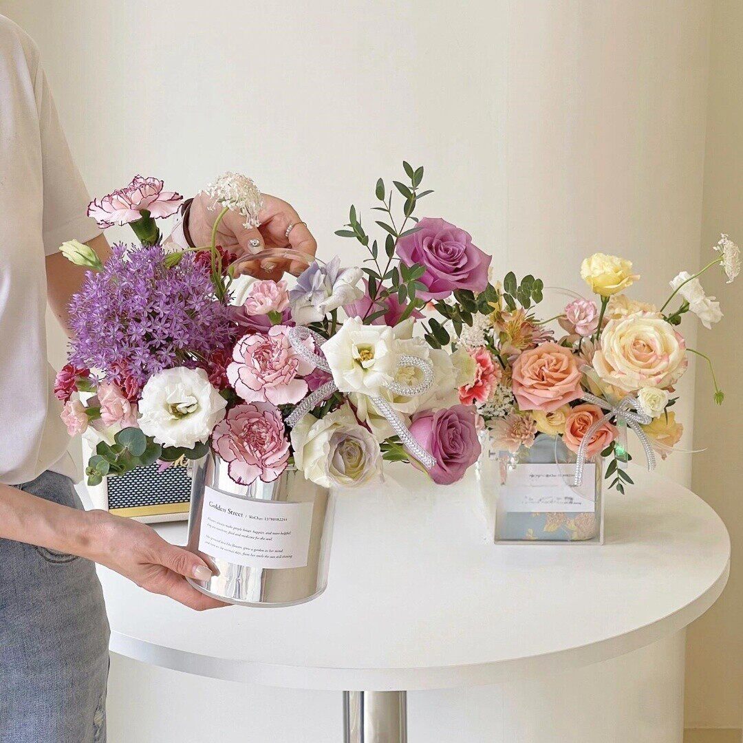 透明圆形方形长方形亚克力抱抱桶手提桶花束插花桶花艺包装礼品盒