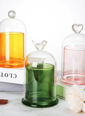 香薰蜡烛防尘罩小鸟圆球爱心装饰头玻璃罩精油扩香石多彩色金钟罩