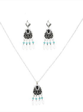 民族风复古做旧流苏项链耳环套装