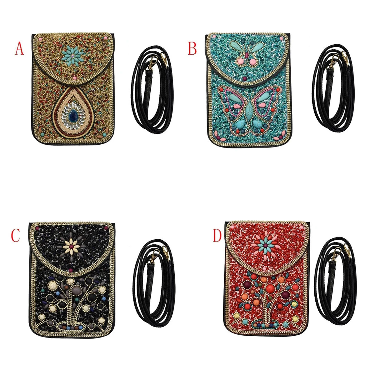 藏族手提包云南丽江民族风手机包仿绿松石米珠钱包复古时尚斜挎包