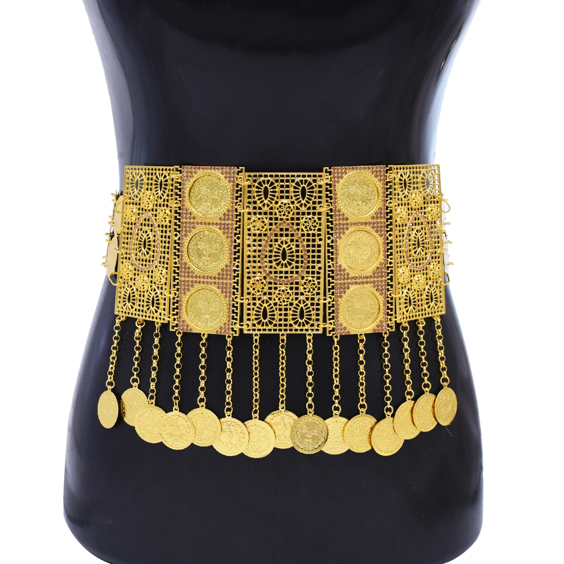 民族风链条几何流苏腰链雕花水滴钱币吊坠节日腰带中东肚皮舞腰饰