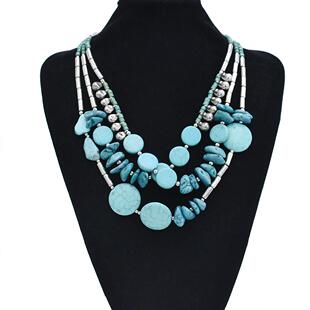 波西米亚风民族风项链仿绿松石颈链绿色毛衣链饰品吊坠百搭天然