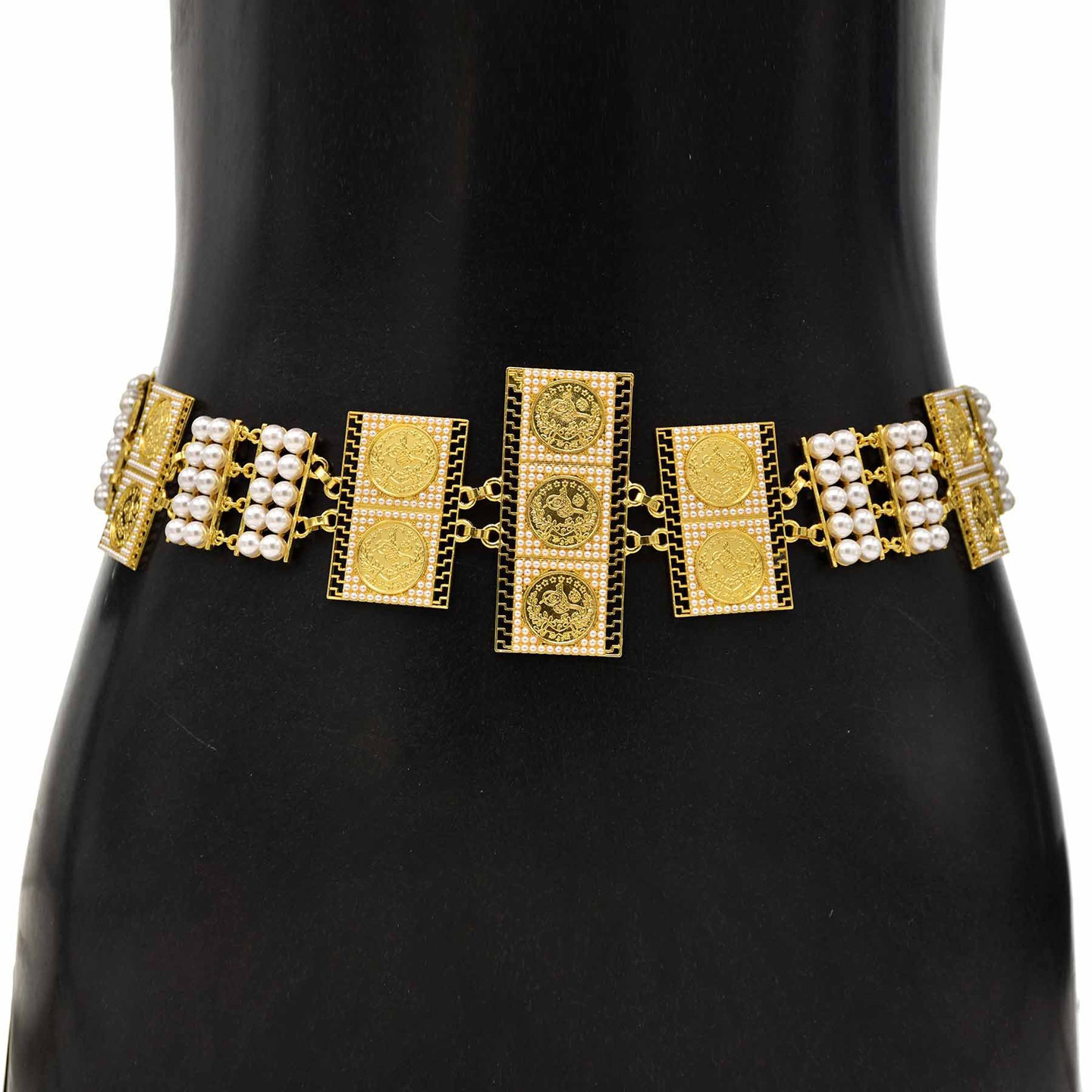 异域风民族风钱币仿珍珠腰链复古宫廷风金属腰饰度假旅拍百搭腰链