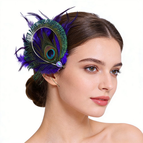 新款波西米亚孔雀羽毛发夹