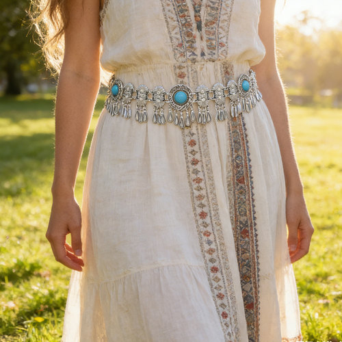 新款复古民族风金属流苏腰链女