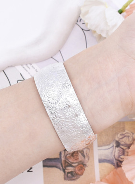 复古民族风宽手镯雏菊雕花