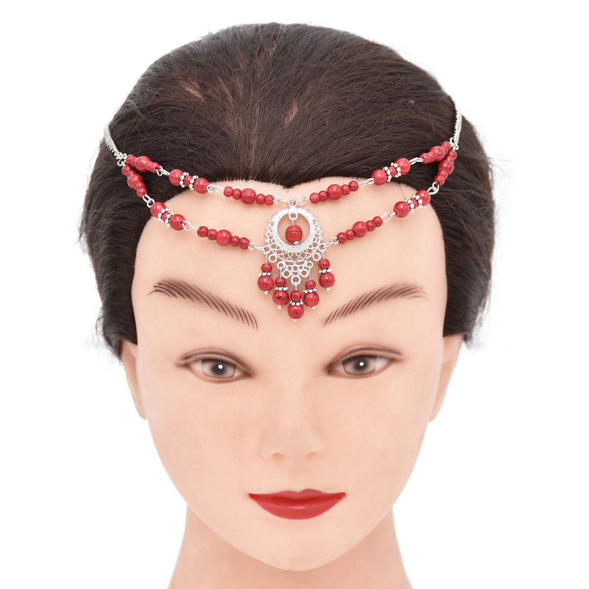 여성용 민족 스타일 이마 체인 귀걸이 세트 이국적인 스타일 모자 운남 여행 액세서리 고대 스타일 HANFU 눈썹 펜던트