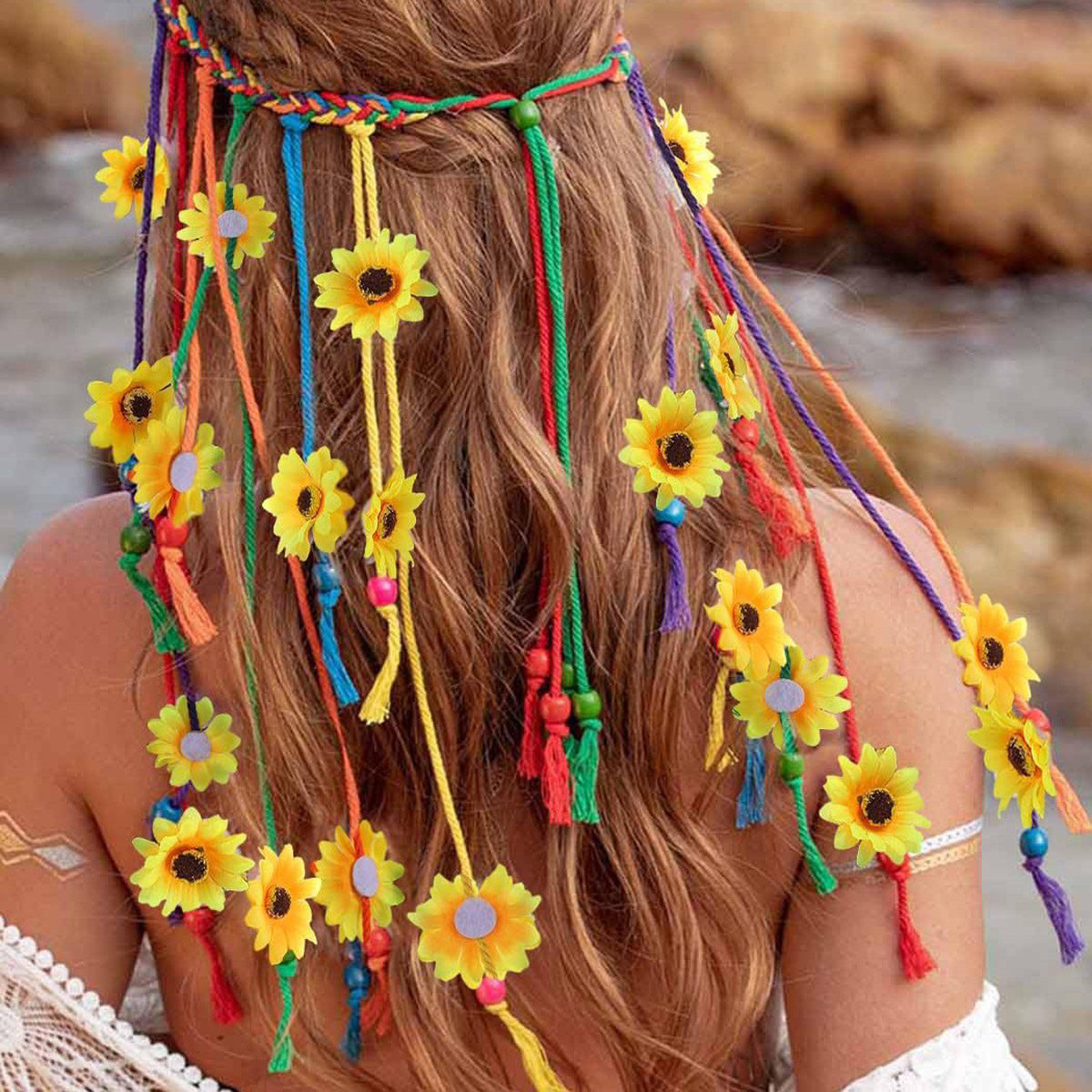 多巴胺小雏菊发带旅游度假波西米亚民族风太阳花发带彩色头饰配饰