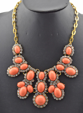 复古夸张水钻项链女金色