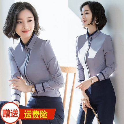 职业衬衫女长袖2023春秋新款工装衬衣韩版正装白色修身显瘦工作服