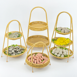 火锅店专用配菜盘蔬菜篮多层仿藤塑料放备菜架子摆菜品架创意餐具