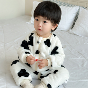 婴儿睡袋秋冬款 法兰绒加厚睡衣分腿护肚家居服儿童防踢被 宝宝冬季