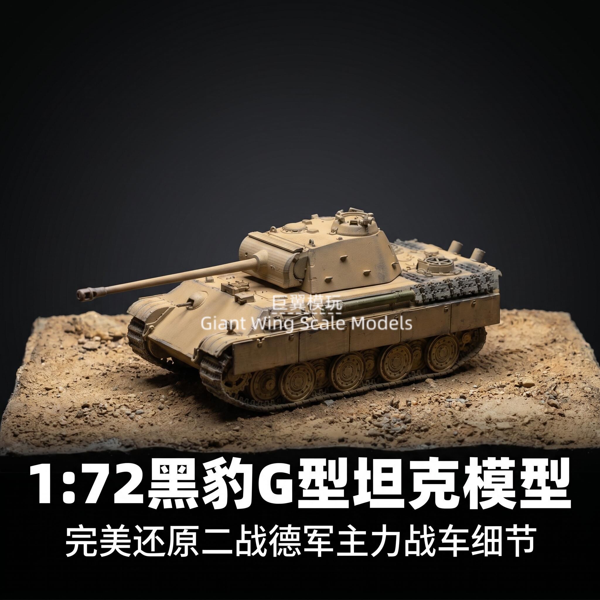 二战德军黑豹 1/72 坦克模型手工涂装完成品喷涂细节渗线军事收藏