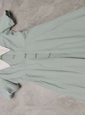 高货～湖绿色泡泡袖连衣裙 裙长84胸围90腰围75  L码  不退换