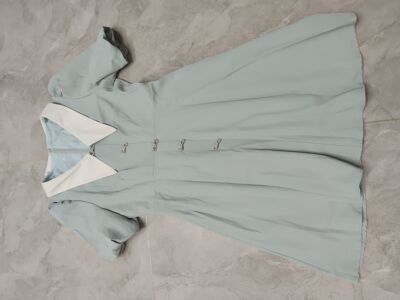 高货～湖绿色泡泡袖连衣裙 裙长84胸围90腰围75  L码  不退换