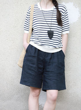 新款汉麻女士休闲百搭西装短裤25147