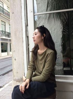 汗麻加绒舒适磨毛T做旧复古25365