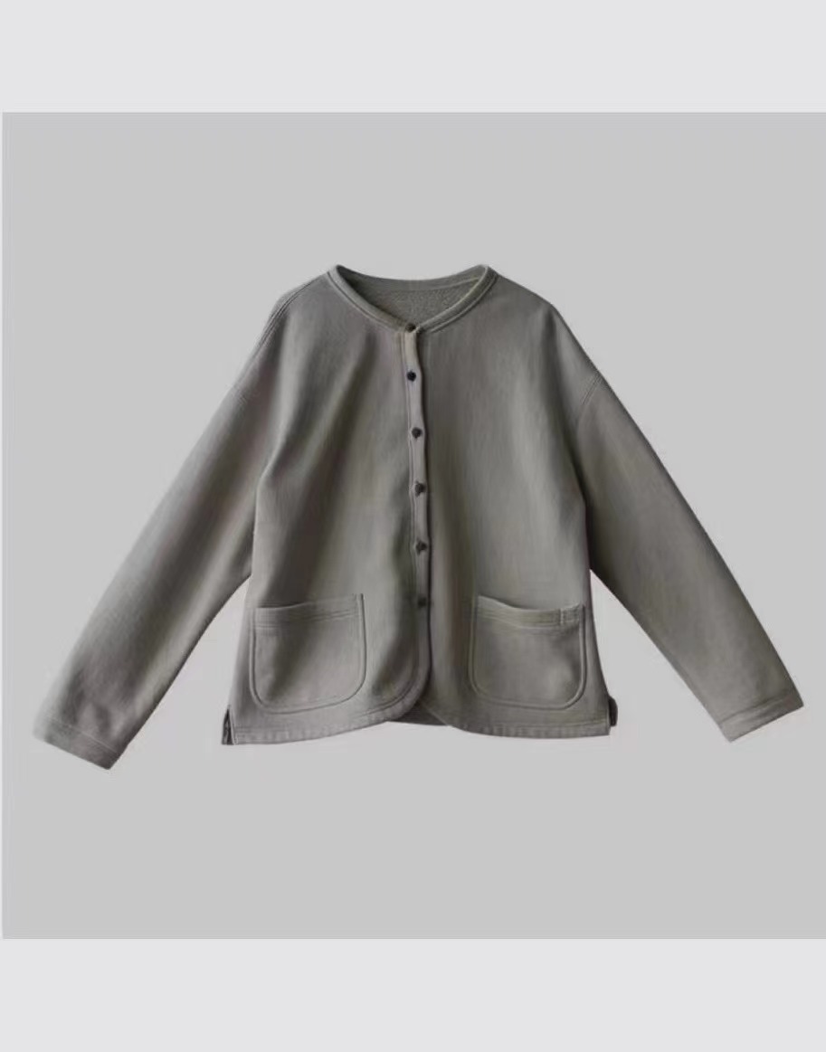 小毛球韩国冬款针织棉圆领开衫外套拼接 撞色休闲卫衣2309