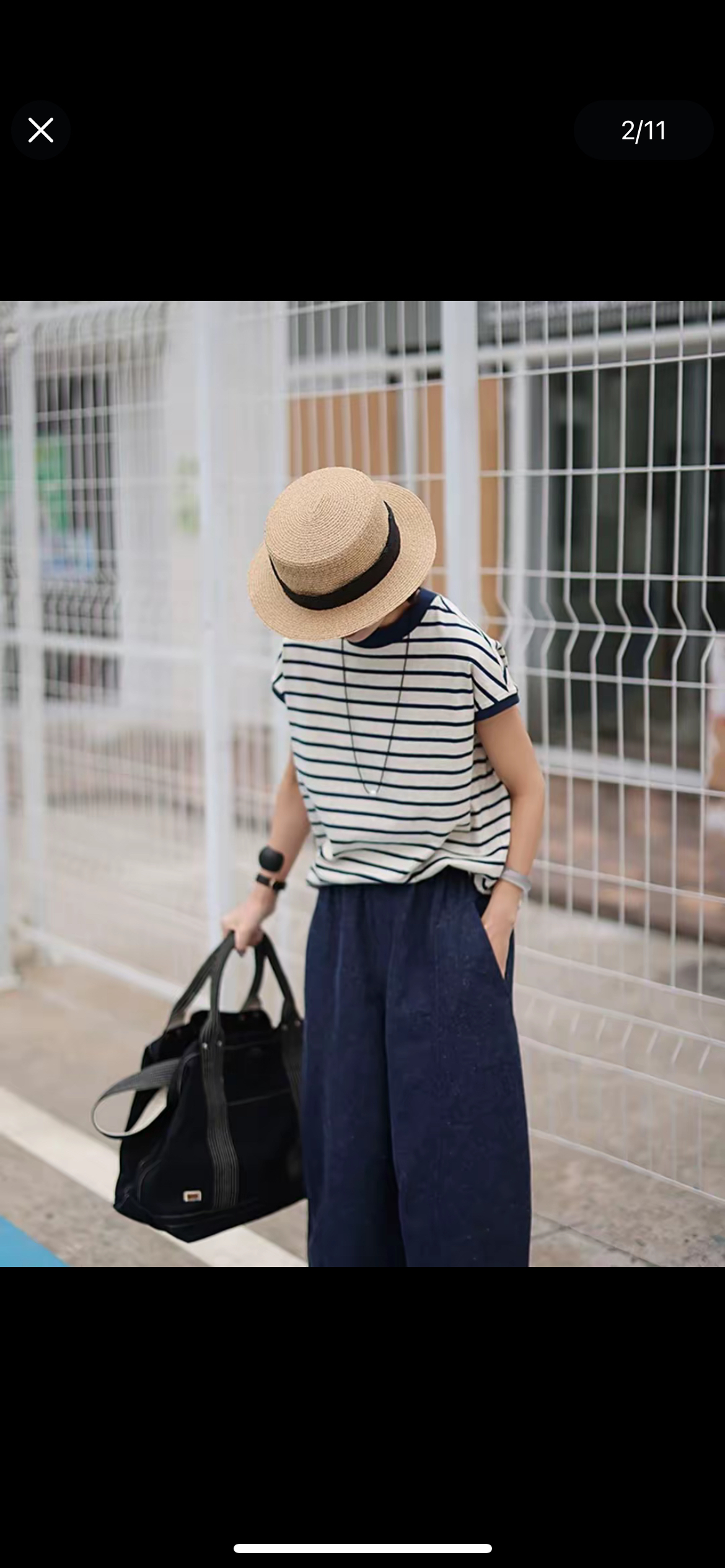 2025夏新品汉麻棉混纺针织法式条纹半包短袖T恤25107