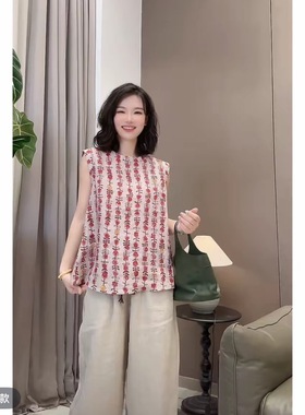 【虞美人】女士汉麻无袖背心罩衫简约宽松小圆领舒适百搭25197