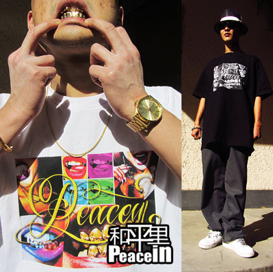【北京现货】PEACEIN限量首发 Hiphop 街头潮流西海岸匪帮金牙T恤