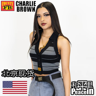 【北京现货】FB County polo横条纹美国西海岸HIPHOP无袖露脐衬衫