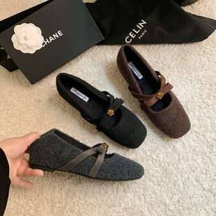 法式 粗跟单鞋 女冬季 2025新款 子玛丽珍毛毛鞋 新款 加绒鞋 增高4cm