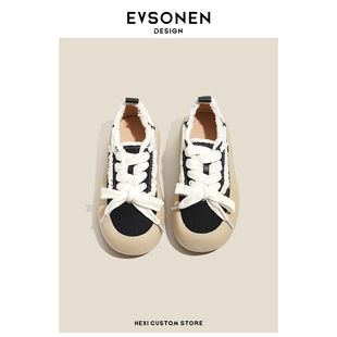 【EVSONEN】厚底白色丑萌大头帆布鞋小白鞋板鞋女2023夏季新款鞋