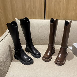长筒靴子 子百搭厚底粗跟不过膝皮带扣增高鞋 长靴女2025秋冬新款 鞋