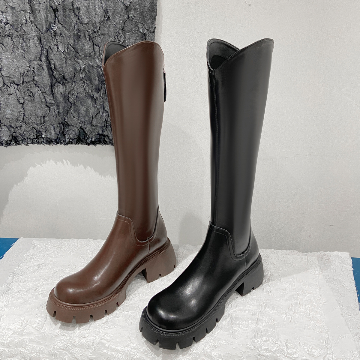 加绒长筒靴女2025秋冬新款小个子