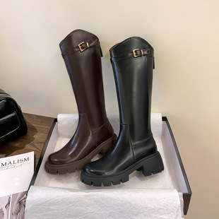秋冬新款 2025长筒靴骑士靴拉链长靴子休闲百搭厚底增高英伦风女鞋