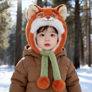 疯狂动物城儿童帽子围巾一体狐狸尼克男女童朱迪警官毛绒冬季护耳