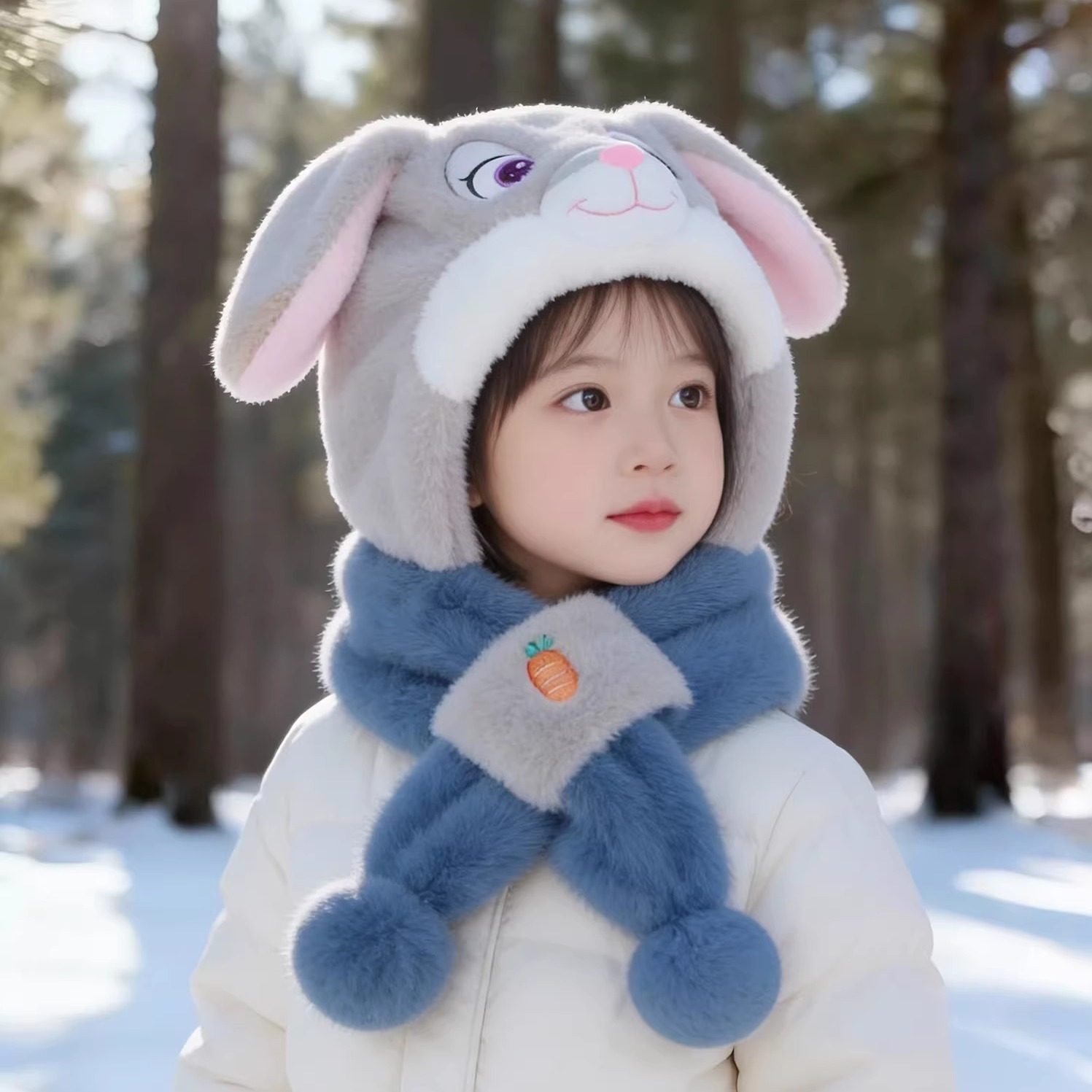 疯狂动物城狐狸尼克儿童帽子围巾一体兔子朱迪警官冬季毛绒护耳帽