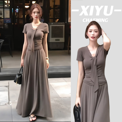 韩系气质套装v领上衣半身裙