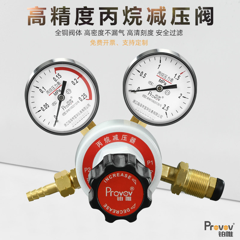 铂唯高压丙烷减压器YQW-217气钢瓶煤气减压阀2.5*4MPa压力表上海