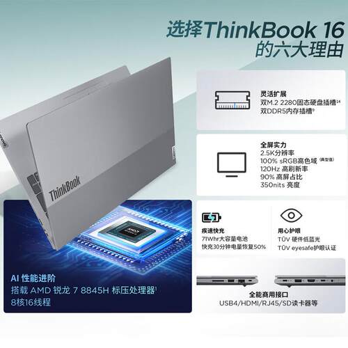 ThinkPad联.想笔记本电脑ThinkBook162024锐龙版R7-8845H
