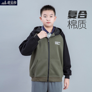 胖童外套男童春秋新款大码卫衣青少年加肥加大连帽拉链上衣宽松潮