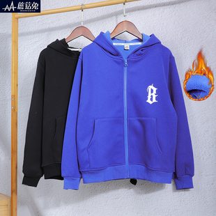 胖童装男大童秋冬装一体绒加绒卫衣加大加肥胖男孩中学生外套加厚