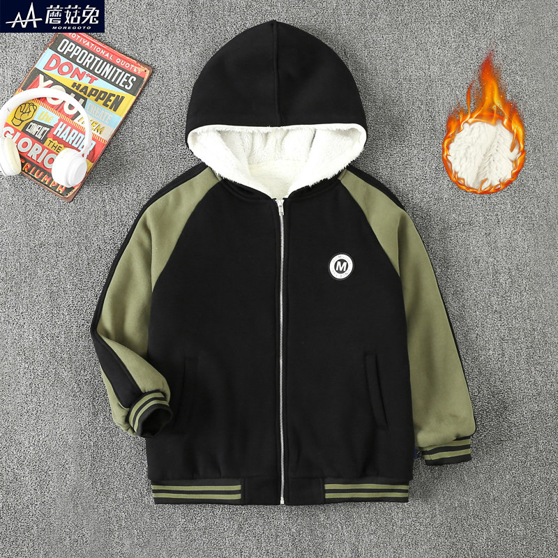 胖童男童加绒冬季外套中大童加肥加大码宽松胖童装青少年加厚卫衣