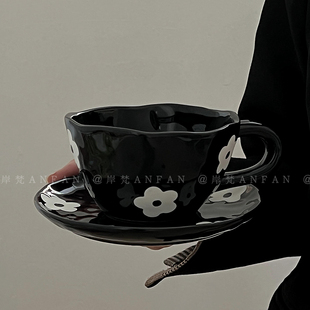 韩式 岸梵 创意手绘花朵咖啡杯女高颜值拿铁杯家用下午茶陶瓷杯碟