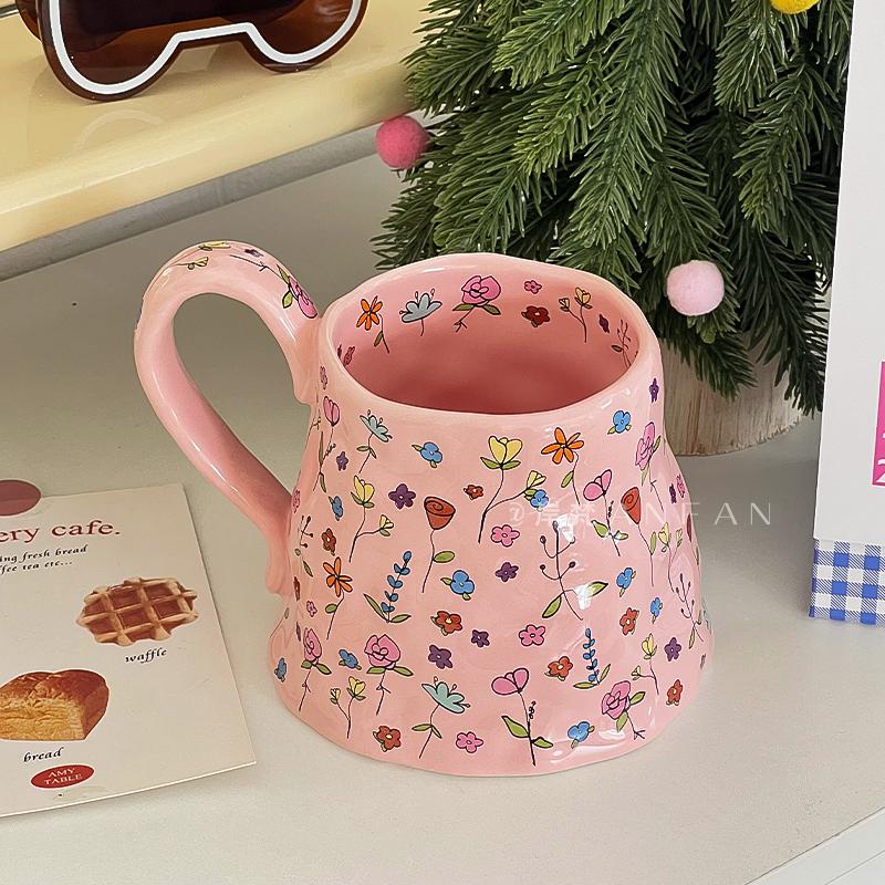 多巴胺小碎花马克杯水杯家用高颜值早餐杯子咖啡杯陶瓷杯伴手礼