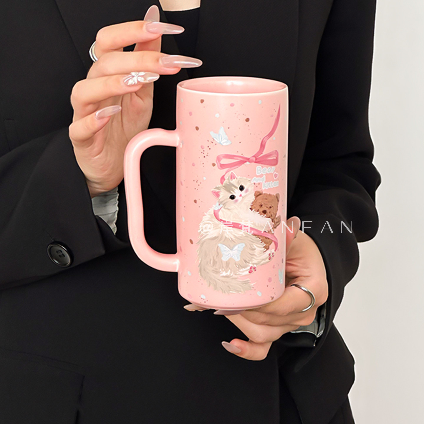 岸梵ins可爱风陶瓷杯高颜值喝水杯子卡通马克杯家用早餐杯牛奶杯,餐饮具,马克杯,淘宝优惠券,粉丝福利购,淘宝优惠卷