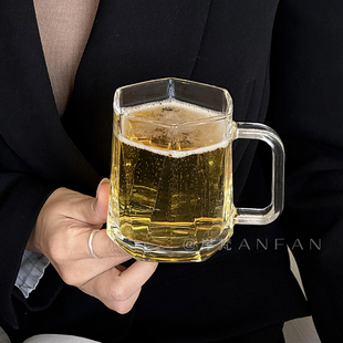 啤酒杯子透明玻璃杯茶杯家用水杯带把扎啤杯果汁牛奶杯加厚饮料杯