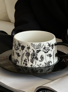 岸梵 法式复古馨香远馥咖啡杯碟套装黑色高档精致下午茶陶瓷杯子