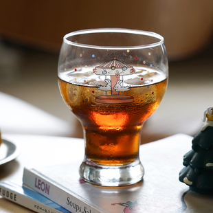 岸梵卡通啤酒杯高颜值可爱高脚玻璃杯子家用水杯冷饮杯饮料奶茶杯