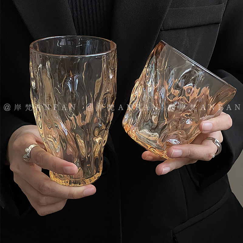 岸梵法式复古琥珀色树根玻璃杯